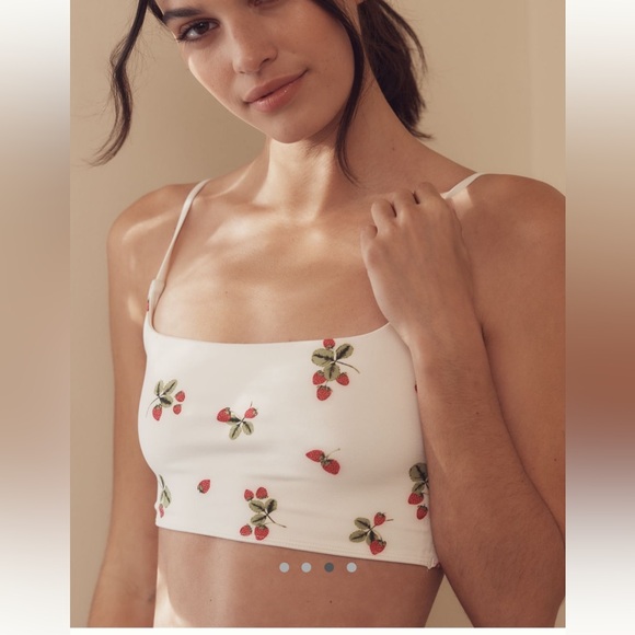 NWT Anthropologie: White Crop Top with Peach Print: Size L/XL - Picture 6 of 7